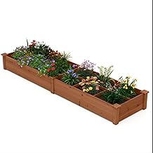 HOMASIS Square Wooden Vegetable Garden Garden Planter Large Size with 2 Flower Bins, Dividers for Flowers, Vegetables, Fruits, Herbs, Garden Bed 228cm Indoor for Patio Balcony (Brown)