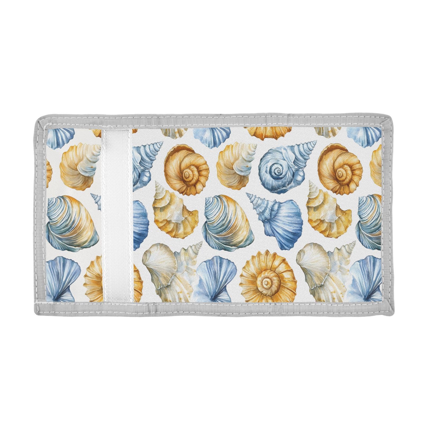 FOLIOSA Kids Wallet for Boys Girls Watercolor Seashells Print Youth Wallet with Zipper Pocket Card Holders, Novelty Wallet 4.9×2.9 in