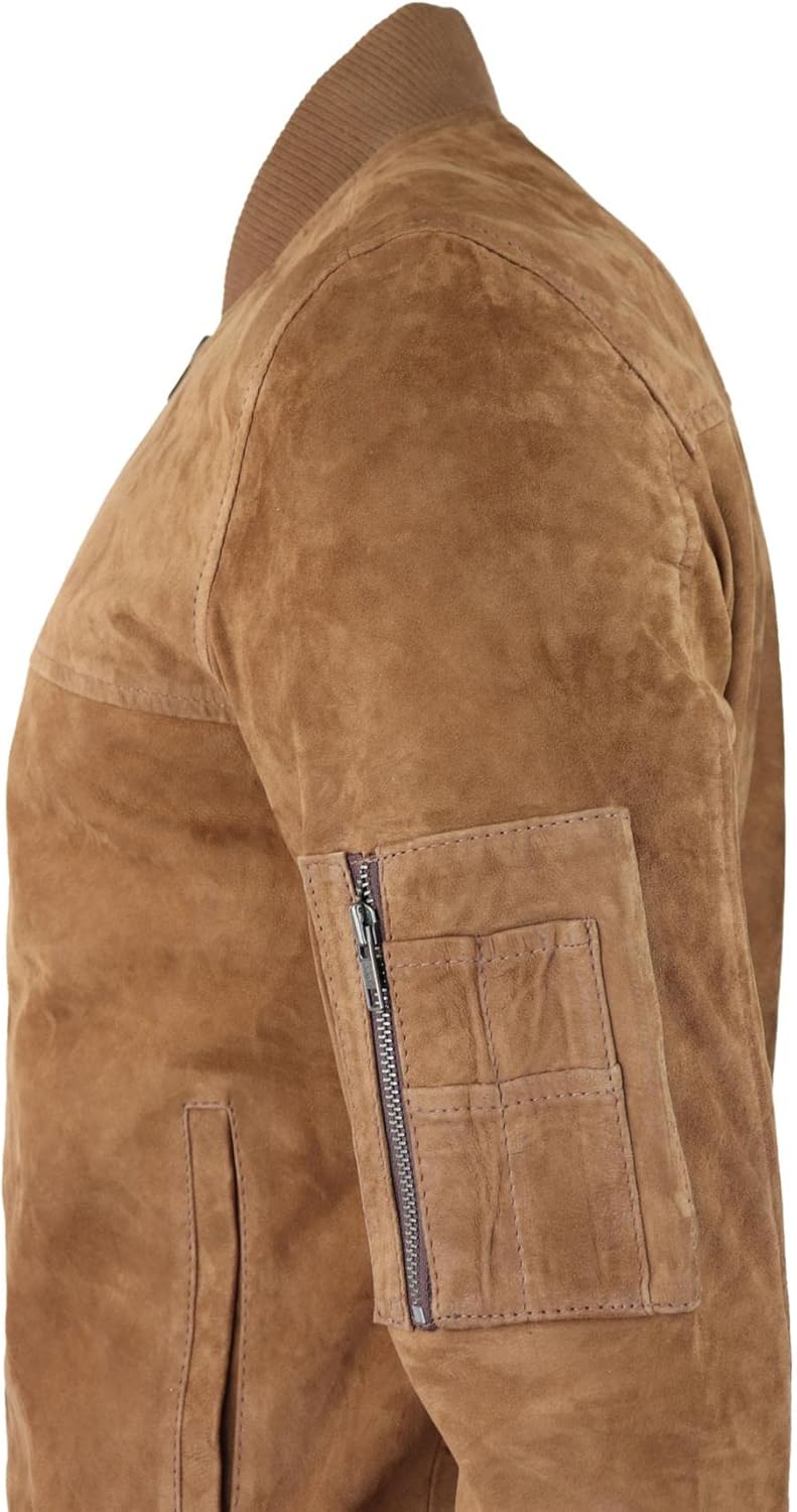 TruClothing Mens Genuine Suede Bomber Jacket Leather Casual Varsity VIntage Smart Casual - Image 4