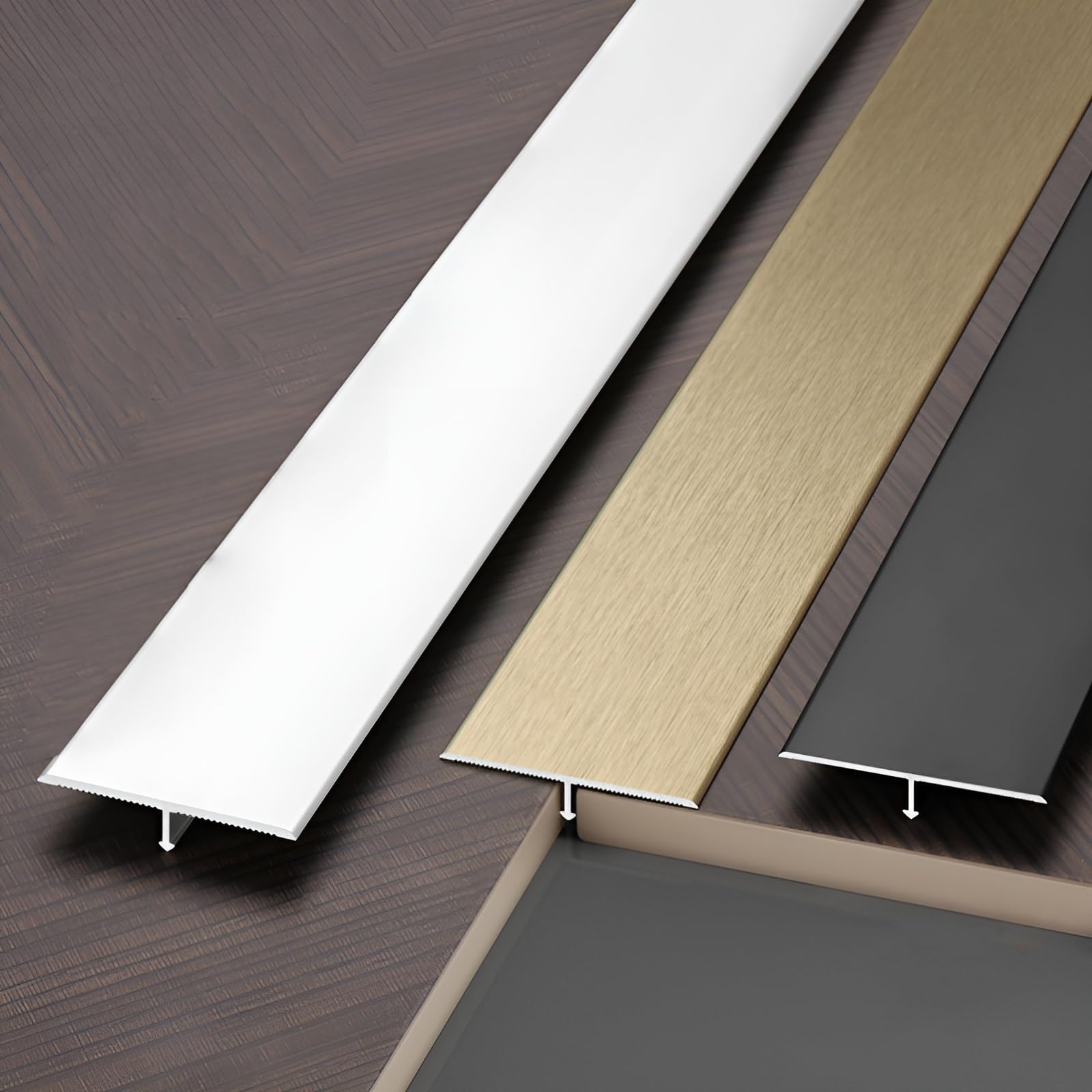 Jxnvhj Gun Gray 3Pcs Aluminum T Molding Trim & Floor Transition Strips, Door/Tile/Carpet To Tile Divider Strip, Wall Panel Trim Strip(,2Cm)