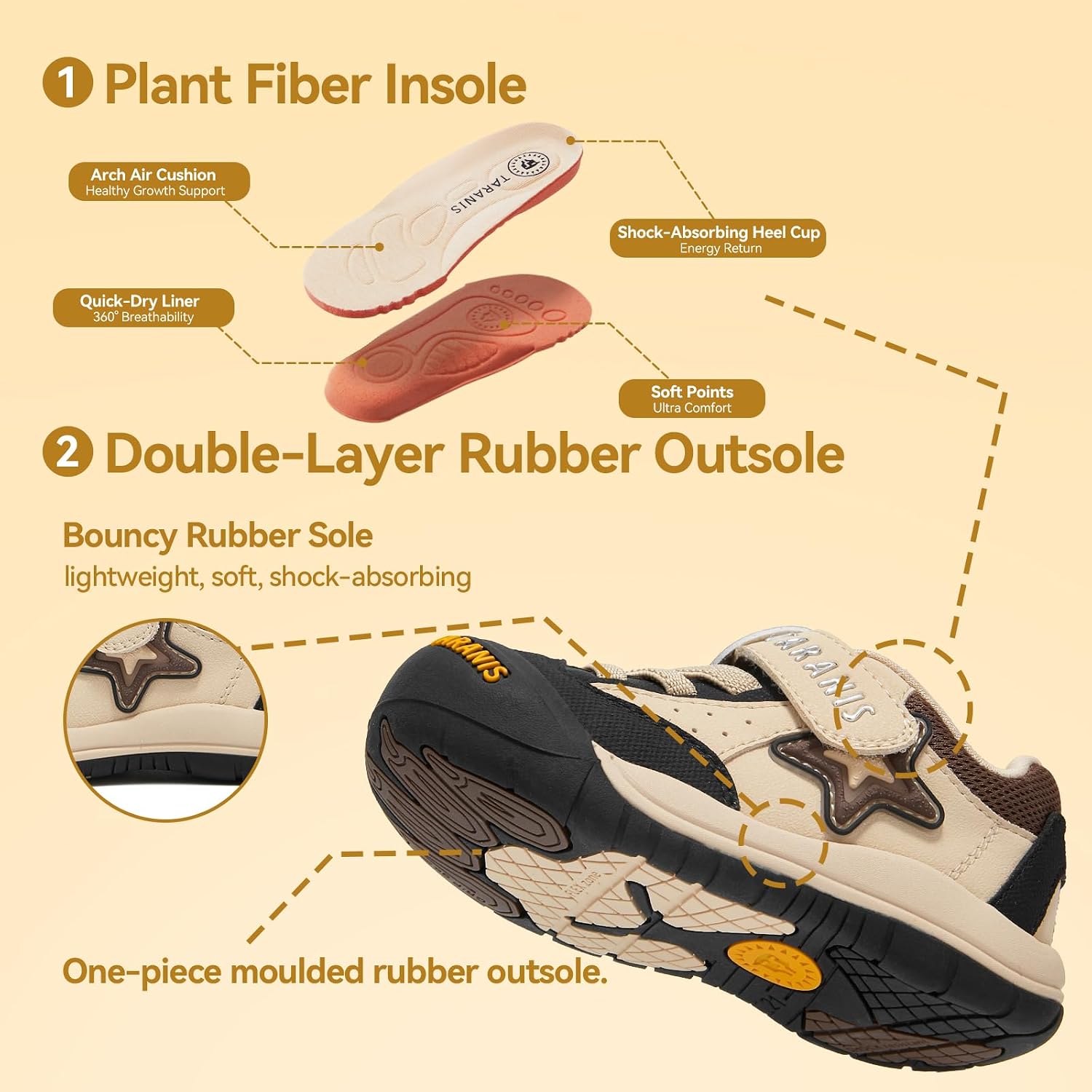 TARANIS Toddler Outdoor Hiking Shoes Toe Protection and Arch Support, Wide Toe Box Non-Slip Walking Shoes for Boys Girls Sneakers