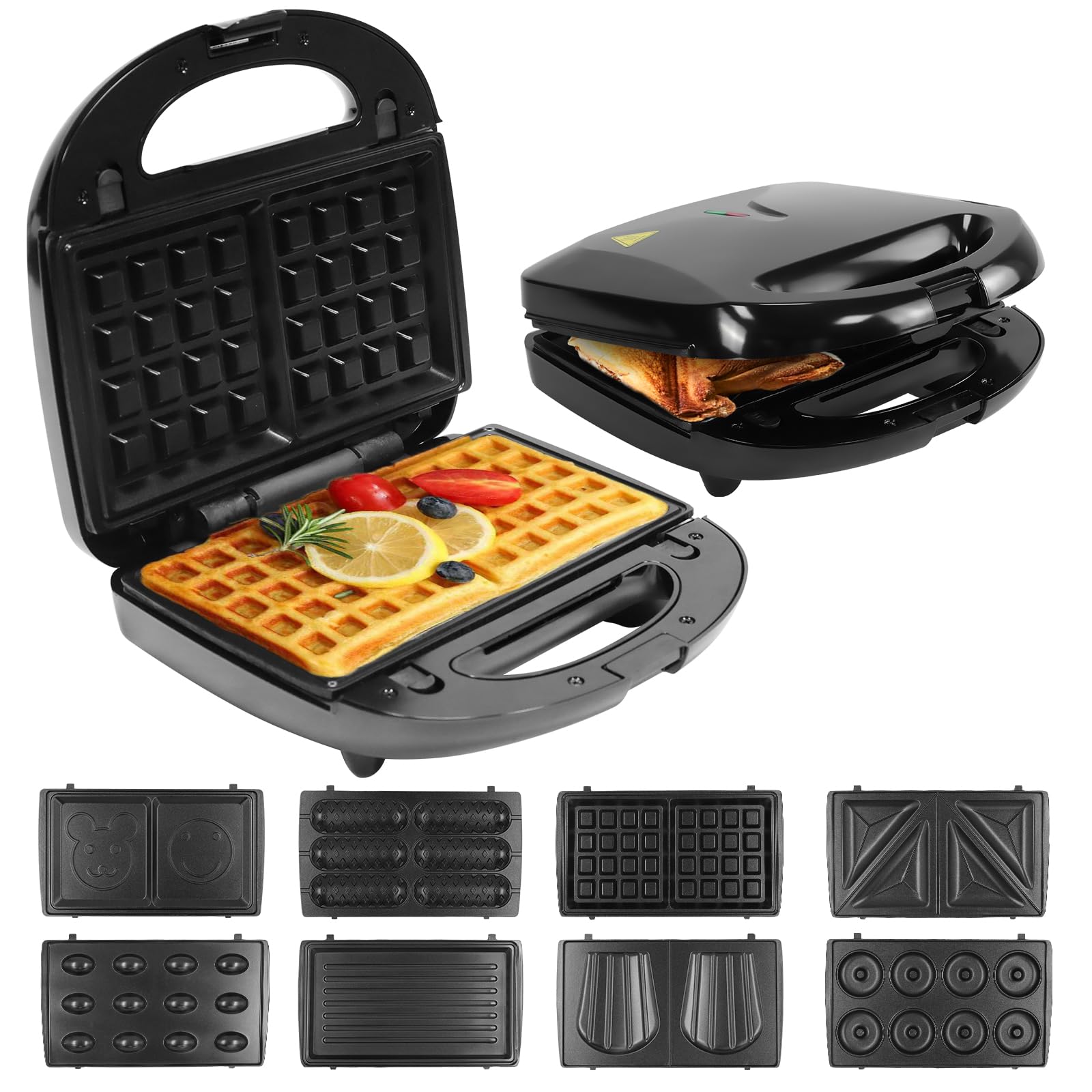 FOONNUN Sandwich Makers 8 in 1 Panini Presses 850W, Donut, Pancake Maker, Waffle, Roasts, Hot Dogs, Steak, Grilled cheese, Electric Sandwich Grill Nonstick Two-Sided Grill Plate & Removable Plates