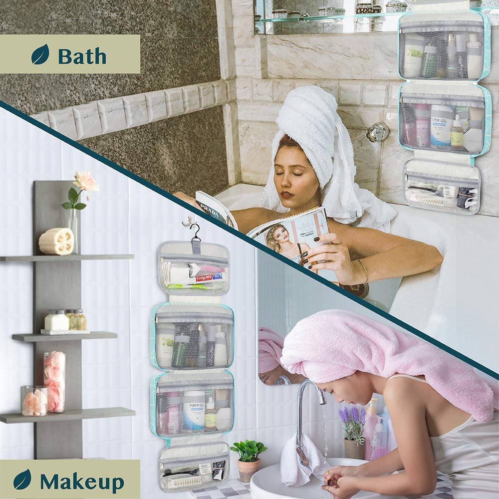 PAVILIA Borsa da toilette da appendere borsa da viaggio donna e uomo, organizer pieghevole per cosmetici, borsa per il trucco resistente all'acqua, accessori da toeletta, grande kit essenziale da