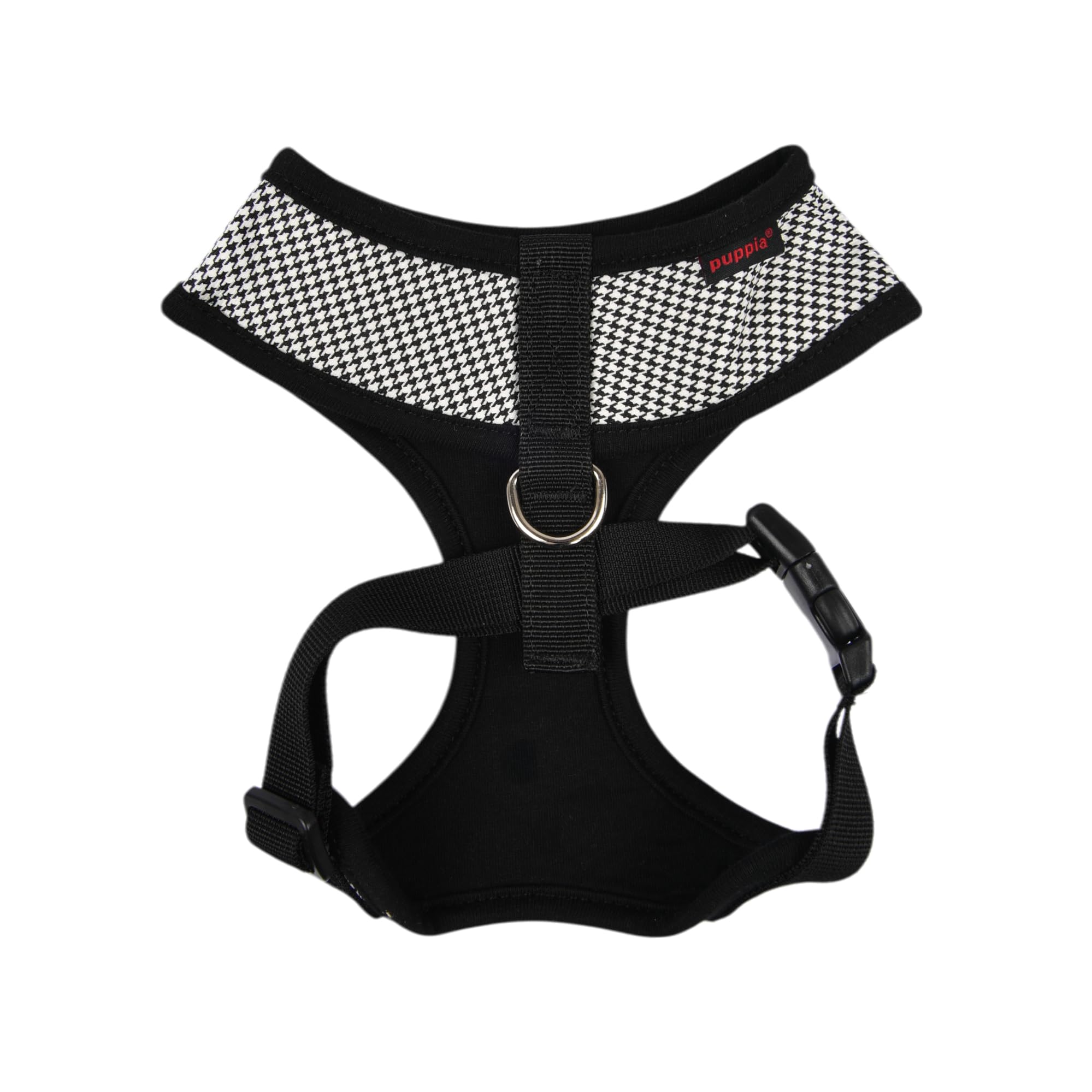 Puppia Amatus - Arnés para perro A (sobre la cabeza), patrón de pata de gallo, arnés de primavera y verano para perros pequeños y medianos, negro, XL