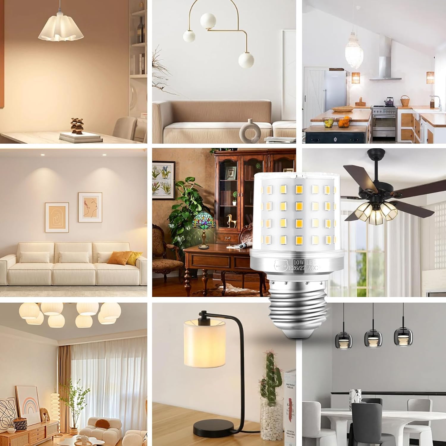 MIAOKE E26/E27 3 Way LED Bulb,10W 3 Light Mode Dimmable，900Lumen Light Bulb，Can Reduce Energy Consumption by 90%，Spiral Light Bulbs are Suitable for Bathroom，Ceiling Fan and Outdoor（4 Pack）