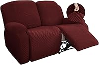 Vista 18 de YEMYHOM Funda elástica de 4 piezas para silla reclinable de jacquard con bolsillo lateral, antideslizante, ajustable, protector de muebles con parte