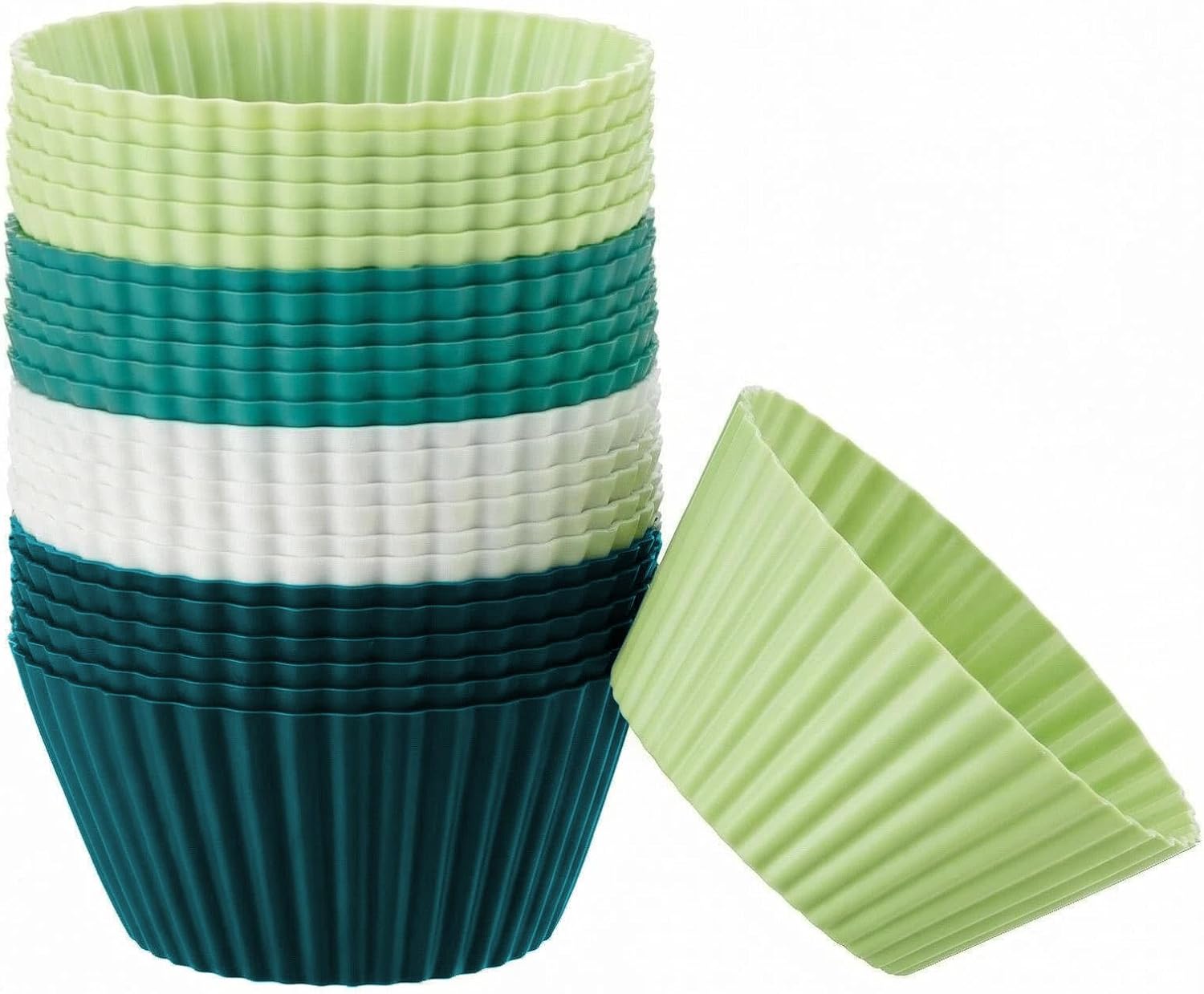 Reusable Silicone Cupcake Liners, BPA Free Silicone Muffin Cups for Baking, Oven Microwave Air Fryer Safe, 2.75 x 1.7 x 1.2 Inches, Dishwasher Safe Baking Cups, 8 Rainbow Colors, 24 Pack