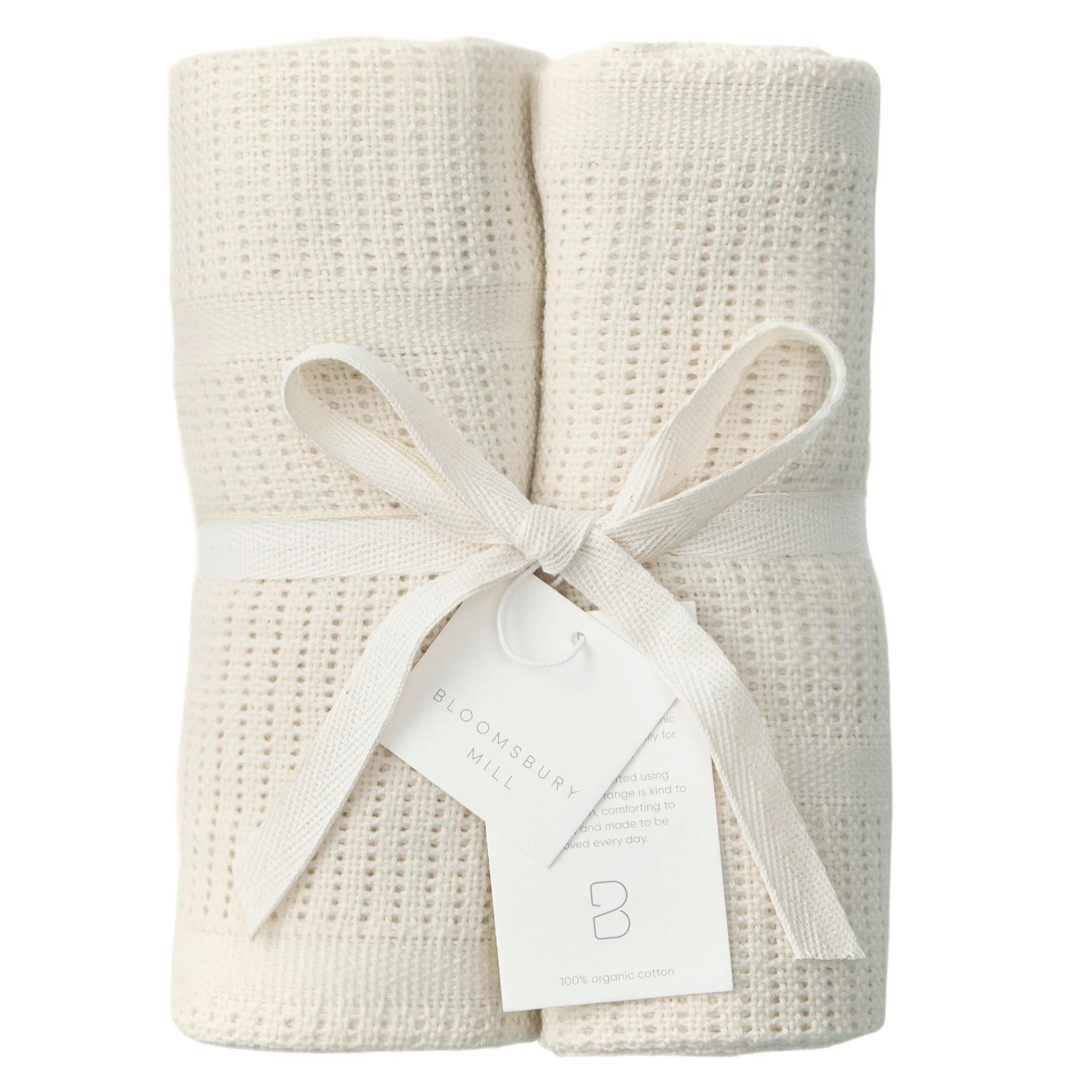 Bloomsbury Mill - Cellular Blankets Baby - 100% Organic Cotton - 2 Pack - Ivory - Cream - Newborn Essentials - Soft Breathable Baby Blankets for Pram, Cot, Moses Basket - 75x95cm