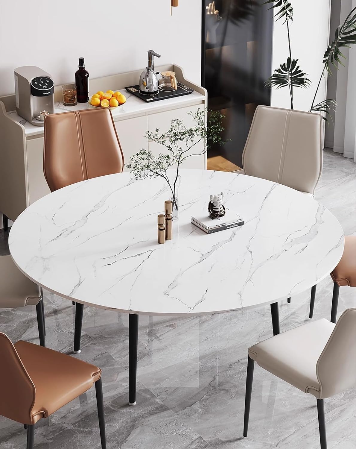 Space-Saving 55" Marble Pattern Folding Table Top - Round, No Legs, Lightweight, Portable, Ideal for Temporary Dining & Events, Easy Storage