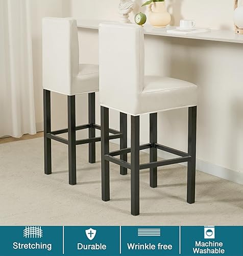 Miniatura 5 de Fundas para taburetes de bar, paquete de 4 fundas elásticas impermeables de poliuretano con respaldo, fundas extraíbles para taburetes de bar,