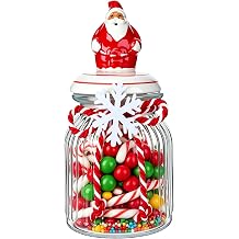 Christmas Glass Storage Jar with Santa Lid, 1000ml 35oz Cookie Candy Canister, Decorative Ribbed Glass Jar for Holiday Treats, Biscuits, Nuts, Christmas Kitchen Decor Gift