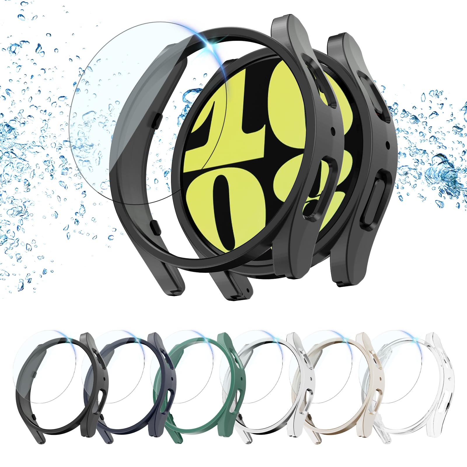 Rc-Z (6+6 Pack) Screen Protector Case for Samsung Galaxy Watch 6 44mm, Hard PC Bumper & HD Anti-Fog Tempered Glass Protective Film Face Cover for