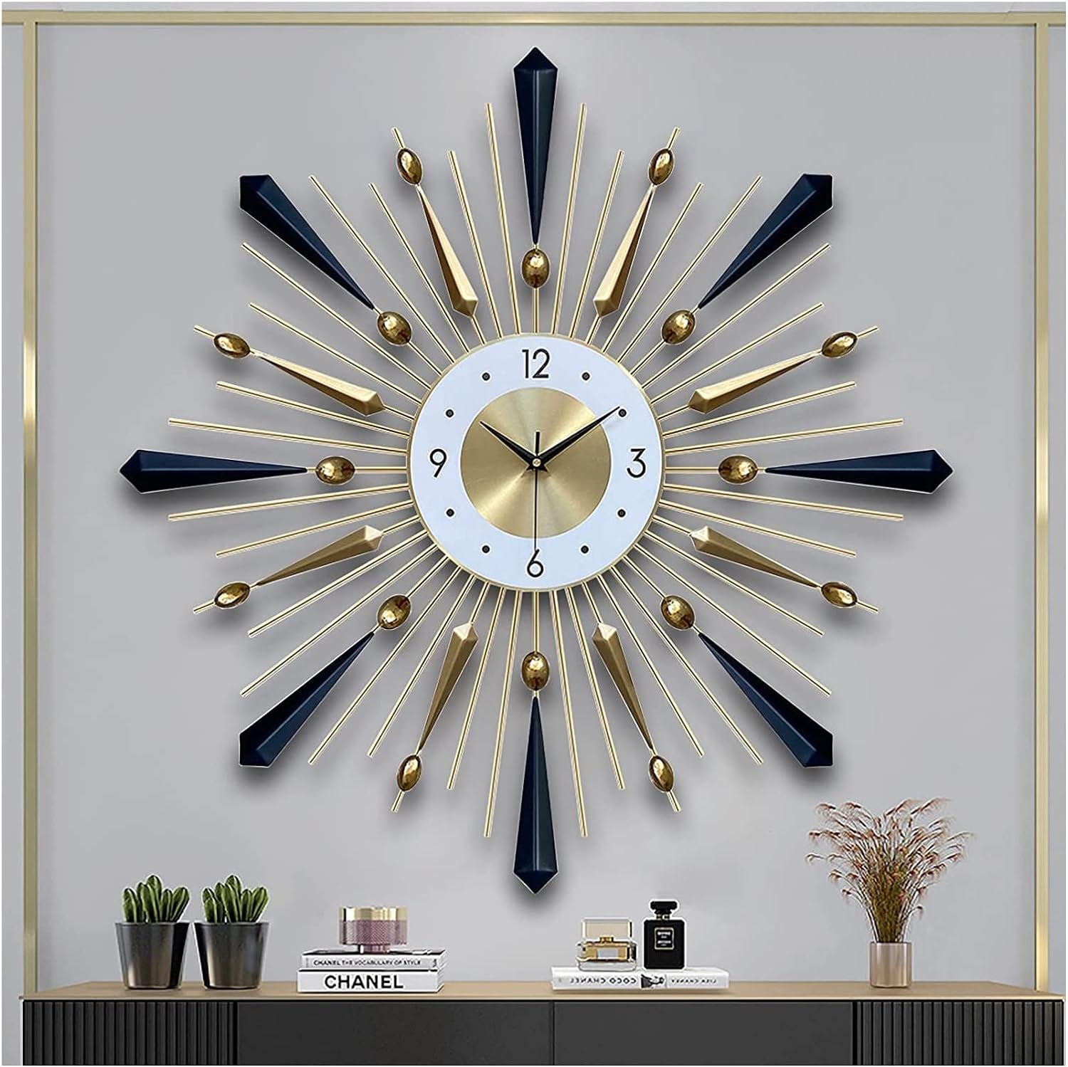 28 Inch Modern Starburst Wall Clocks Battery Operated Large Decorative Silent Wall Clocks for Living Room Kitchen Decor(Color:Default)