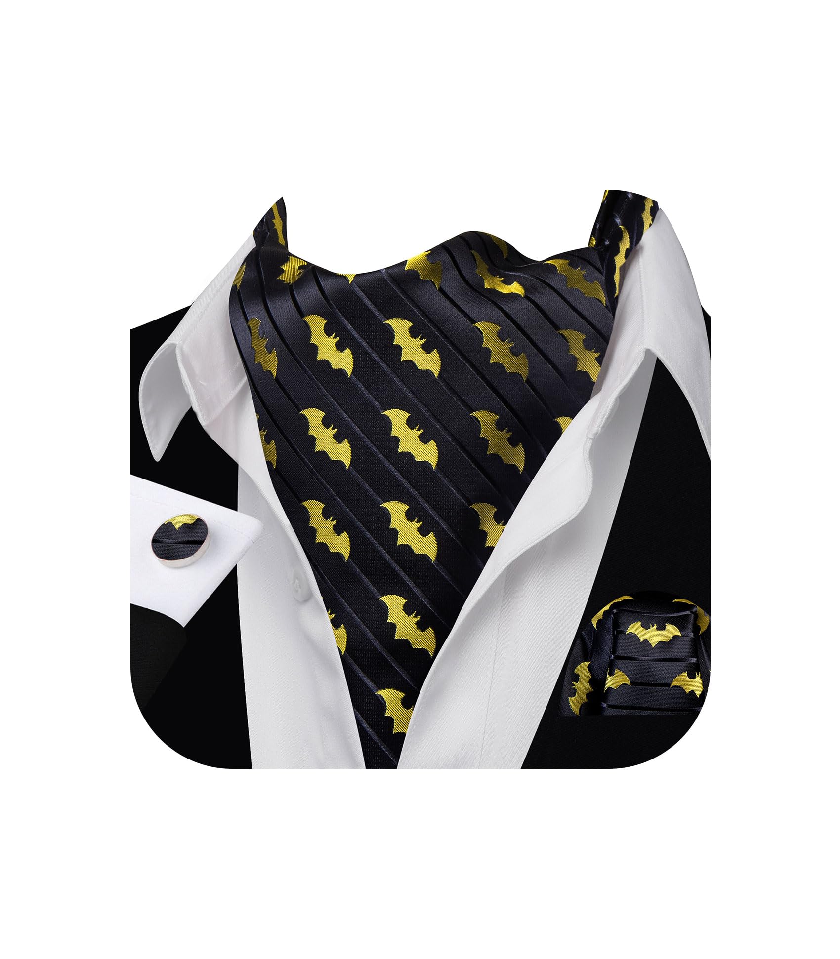 Barry.Wang Ascot Ties Cravat Tie Men Paisley Plaid Scarf Self Tie Pocket Square Cufflinks Set Wedding Party