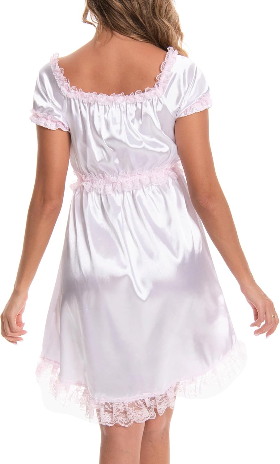Satini Lingerie Satin Sissy Babydoll Ruffles Frilly Lace Slip Nightwear Dress - Image 3