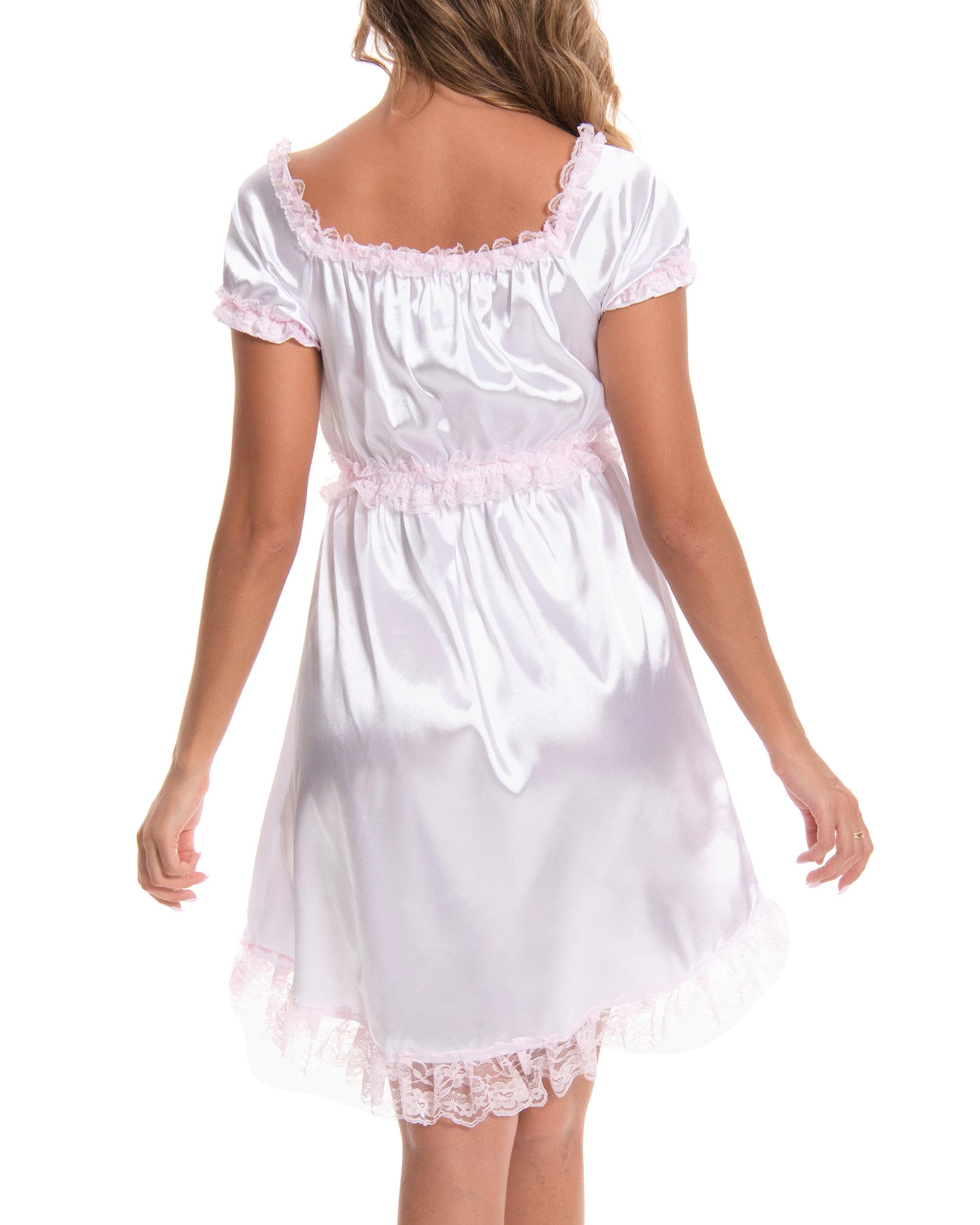 Satini Sissy Satin Nachthemd Maid Spitze Rüschen Dessous