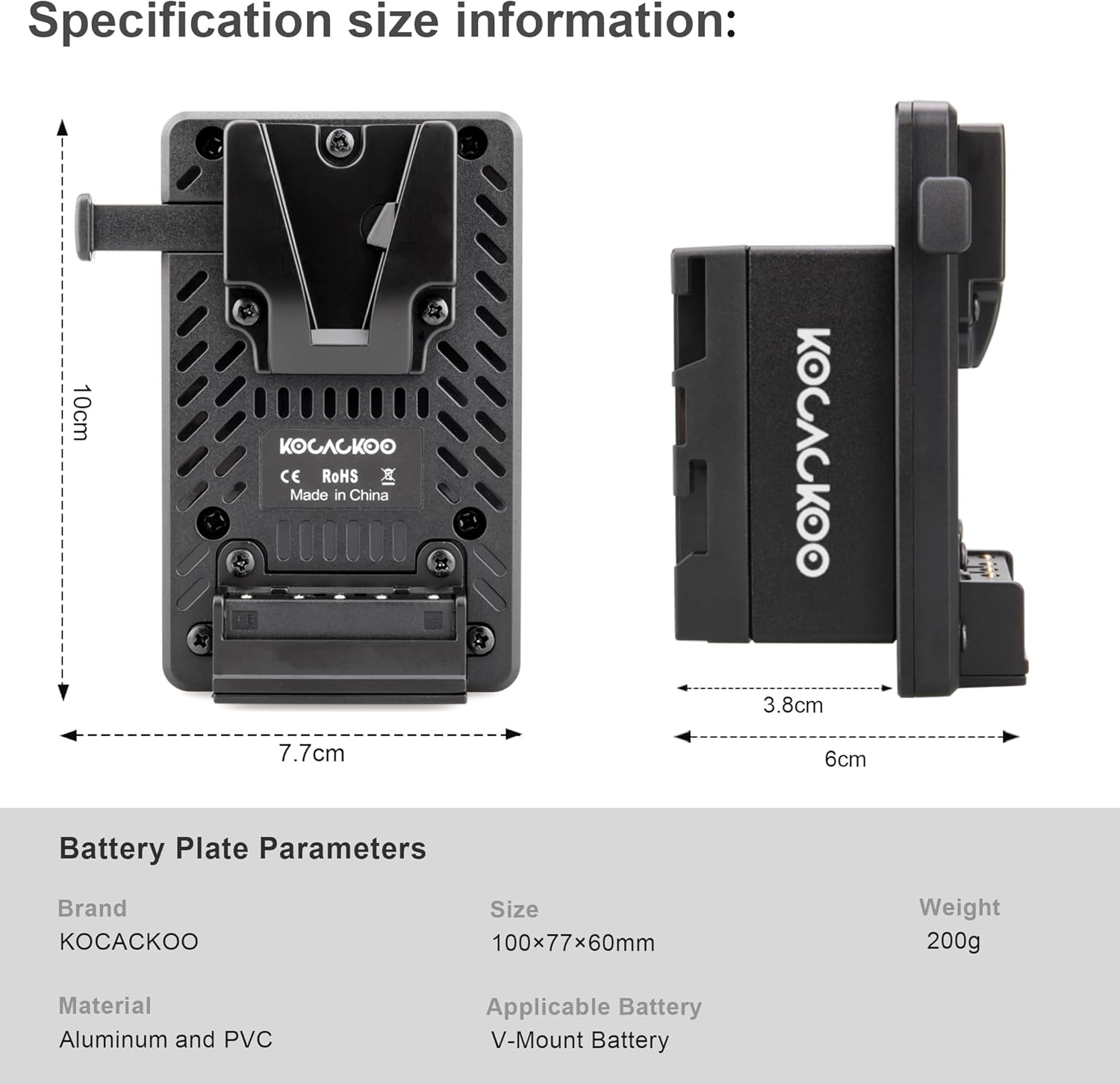 Fully decoded V-Mount Battery to BP-U30 Battery Conversion Adapter for Sony PXW-Z200/HXR-NX800 Camcorders