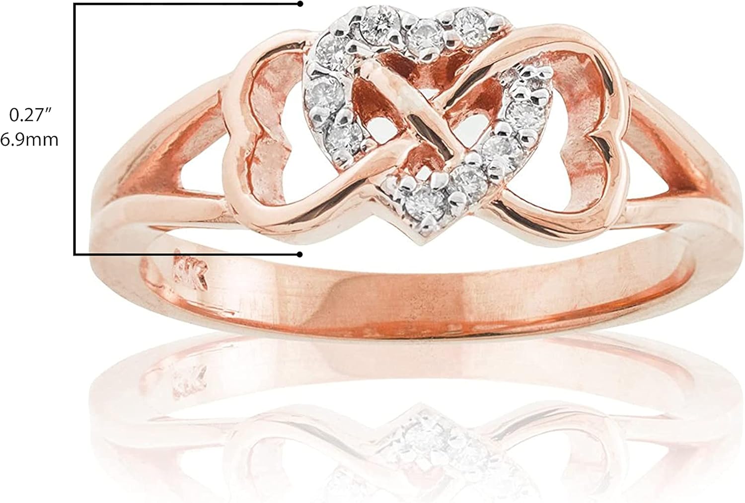 14K Rose Gold 1/15 Cttw Diamond Accented Triple Heart Infinity Celtic Knot Band Engagement Ring (J-K Color, I1-I2 Clarity)