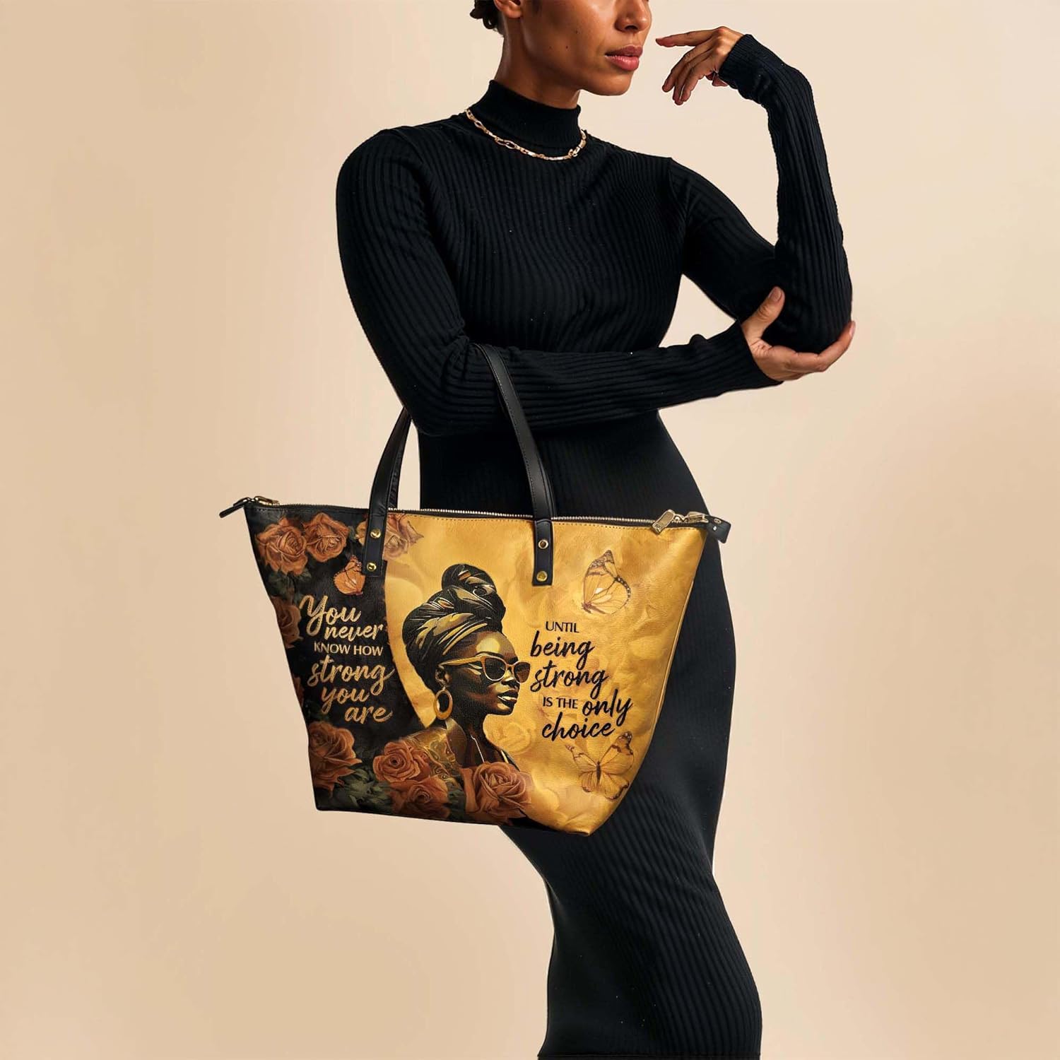 Afroyla African Black Women's Leather Tote Bag, Large Size, Premium Leather, Valentine's Day Gifts for Women, Wife, or Mother - Image 3