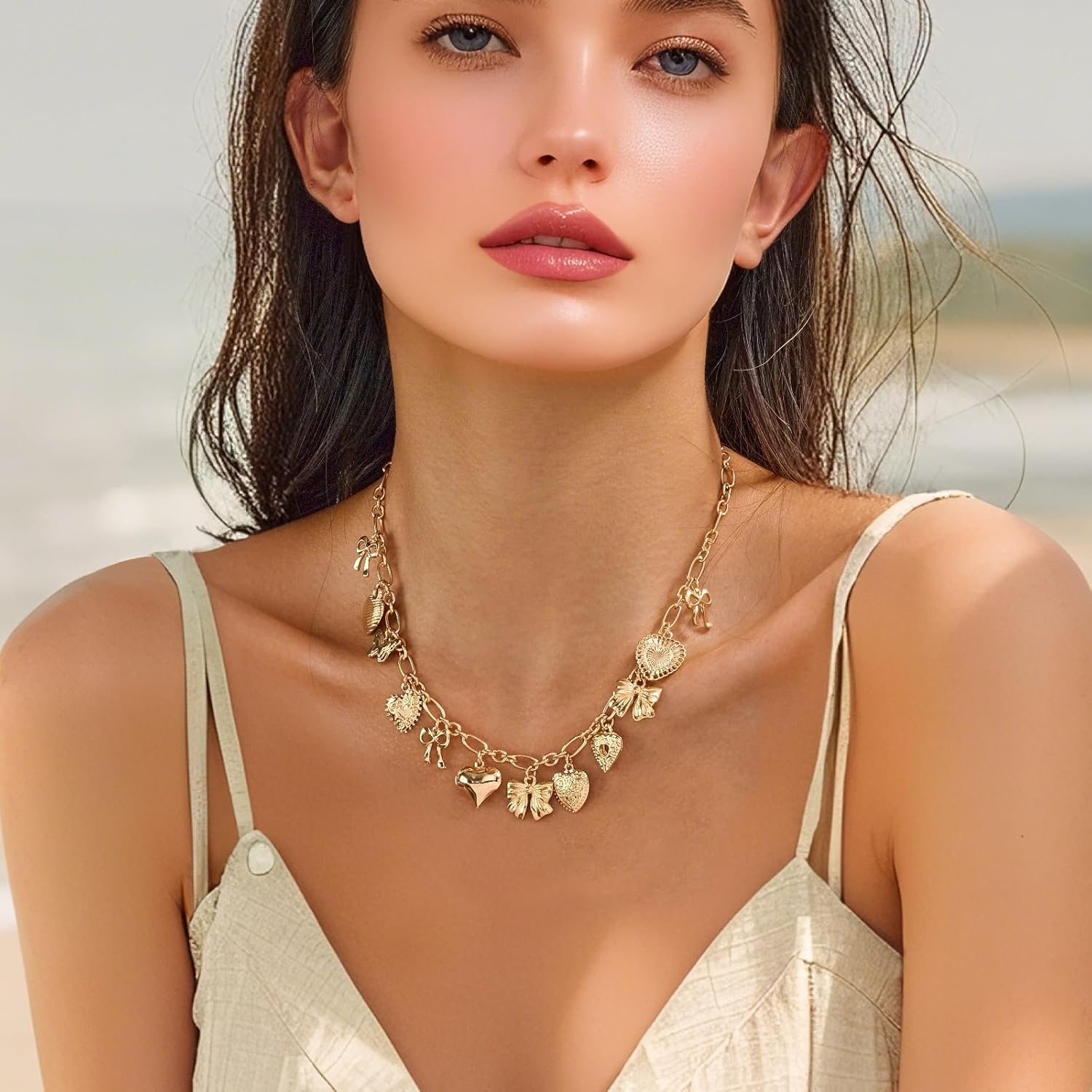 YUJIE Women’s 14k Gold Plated Ocean Charms Necklace Starfish Shell Marine Charms Pendant Choker Necklace, Boho Beach Summer Vacation Accessories - Image 3