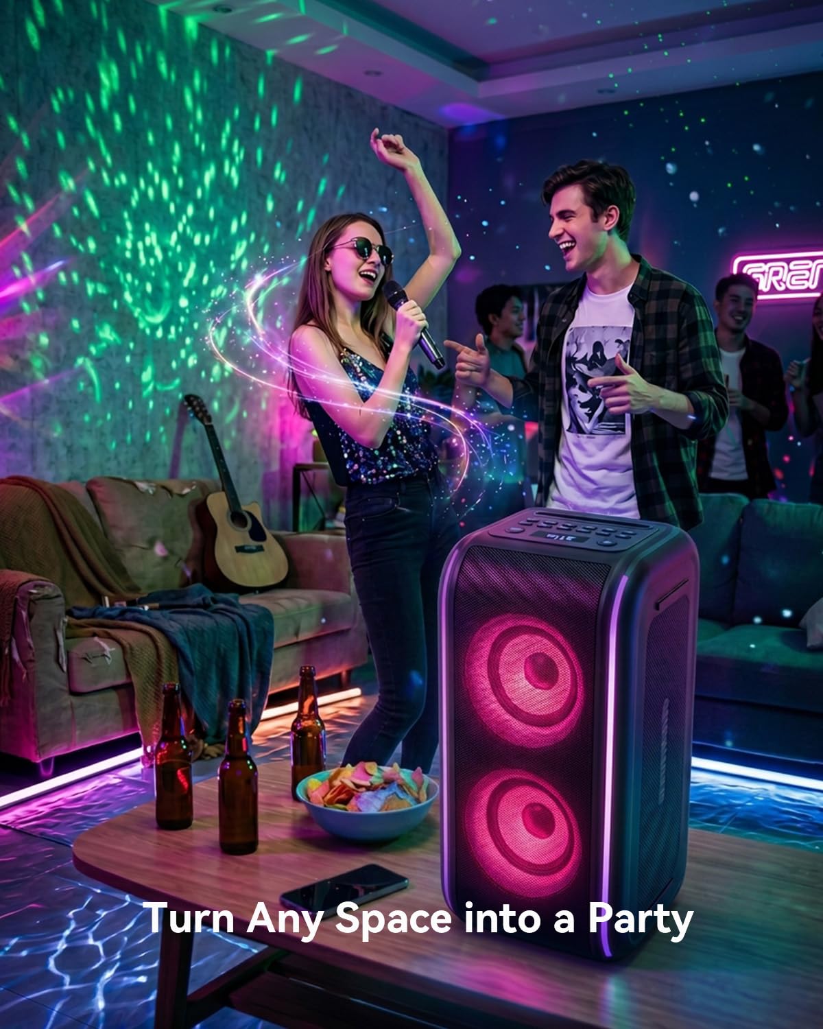 GKD62 Karaoke-Maschine, 400W Bluetooth Lautsprecher mit 2 Funkmikrofonen