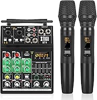 Vista 1 de XTUGA BT4 - Mezclador de karaoke con micrófono inalámbrico, mezclador de audio de 4 canales, consola de tablero de sonido, MP3, Bluetooth, 48V