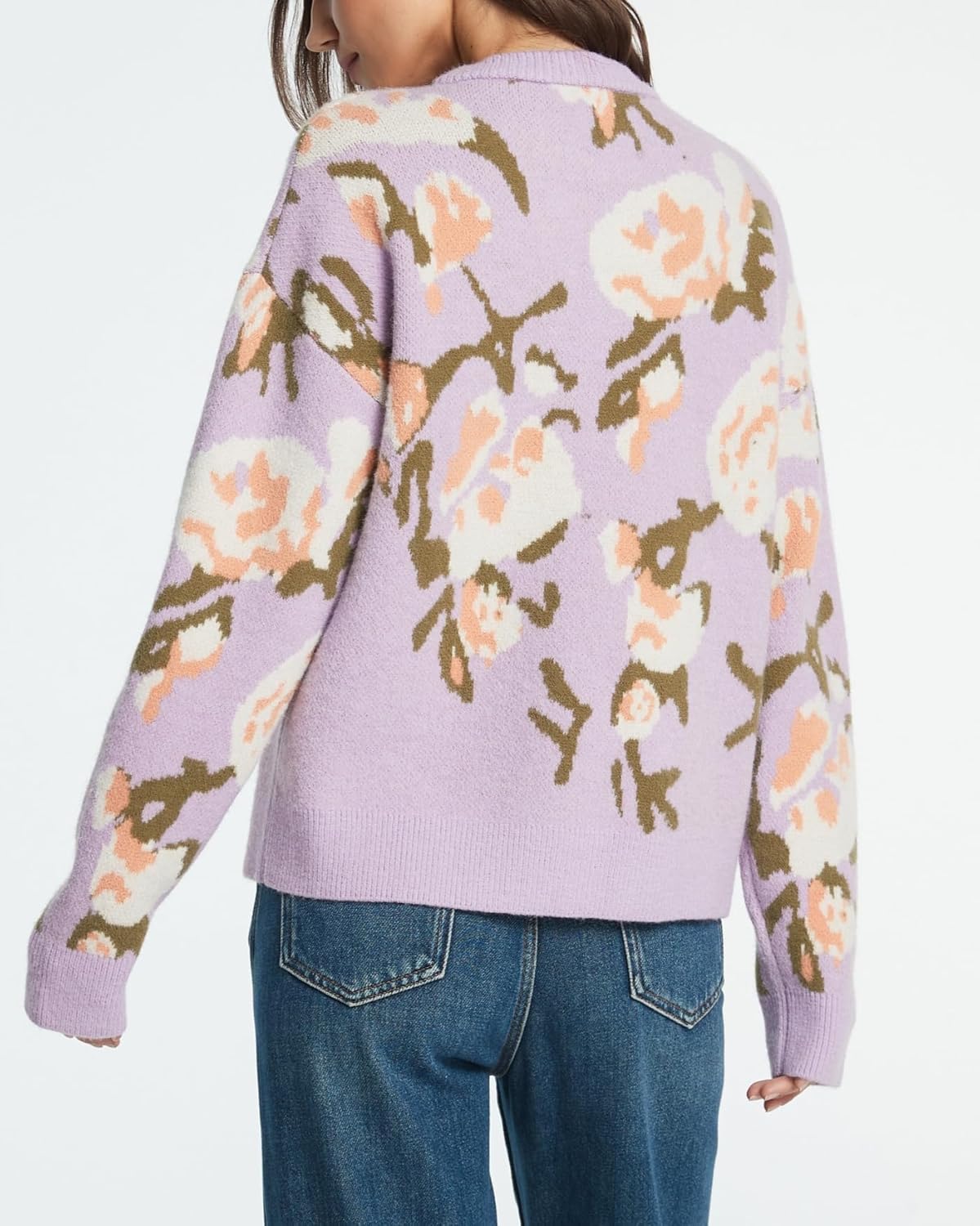 Women's Flower Sweater Crew Neck Casual Long Sleeve Drop Shoulder Pullover Sweaters Knit Top - Image 5