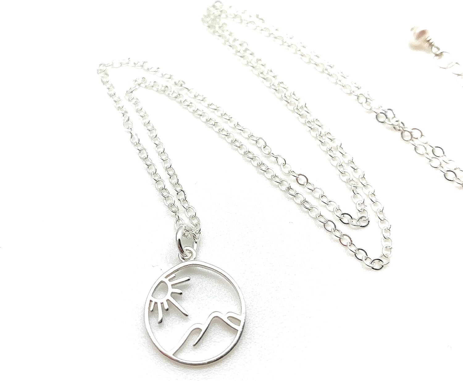 Handmade Sunny Mountain Necklace for Women - Small Mountain Pendant with Adjustable 17" -18" Length Sterling Silver Necklace - Perfect Sun Charm Mountain Gifts for Her