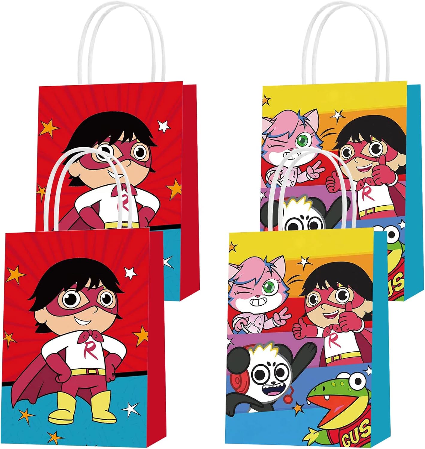 16 Pcs Ryan World Party Paper Gift Bags, 2 Styles Party Favor Bags with