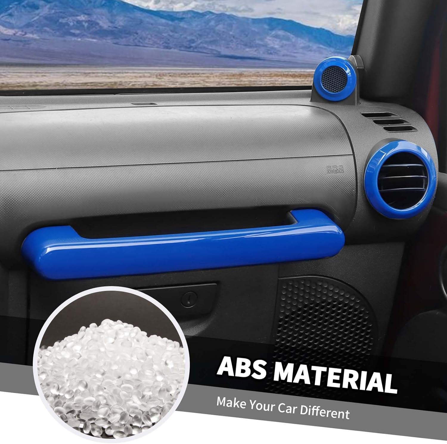 Jimen Fit for Wrangler JK JKU 2007-2010, 13PCS Blue Interior Kits - Dashboard Cover, Air Vent Cover, Passenger Dash Handle Cover, Radio Panel Trim, A Pillar Speaker Cover (Blue)