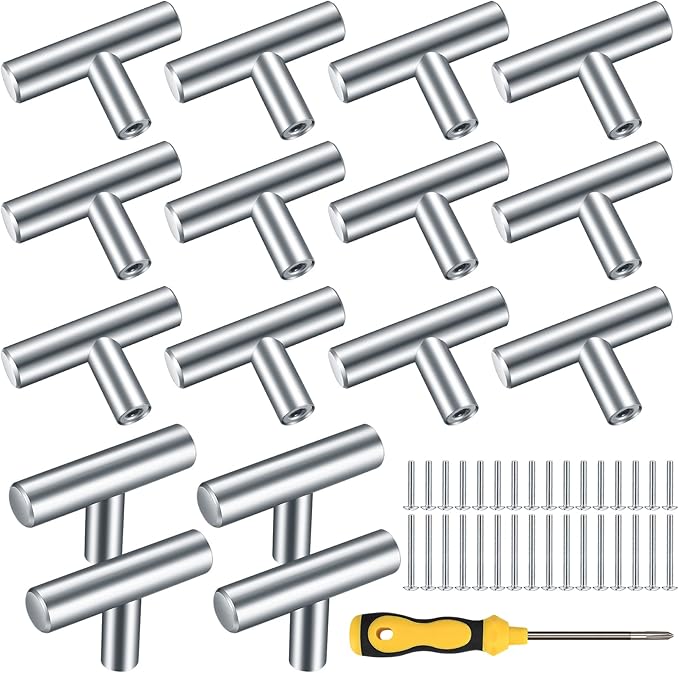 Kigniote 16PCS T Bar Handle Chrome Kitchen Drawer Knobs Handles