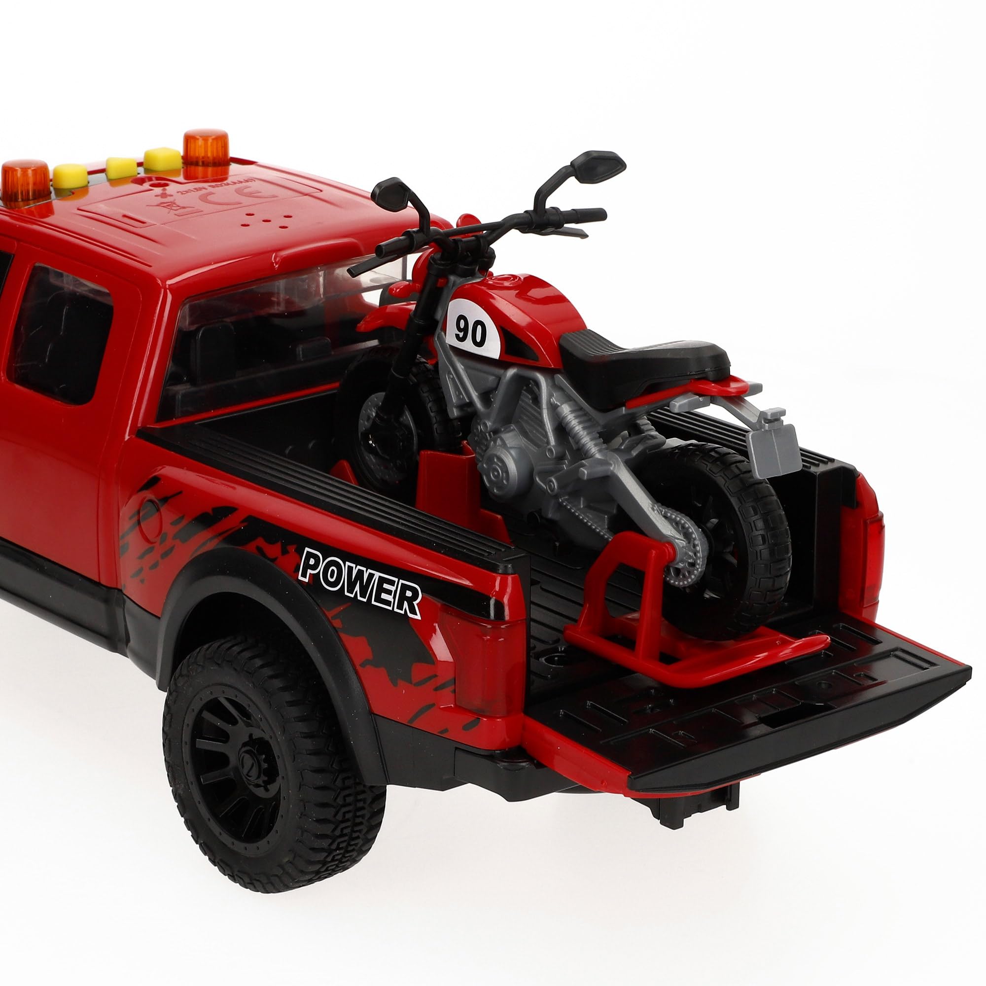 ColorBaby Speed & Go Coche Pick up con Moto, Sistema de fricción, Luces y Sonido, Puertas funcionales, Vehículo de Rescate, Escala 1:12, Niños a Partir de 3 años (39310)