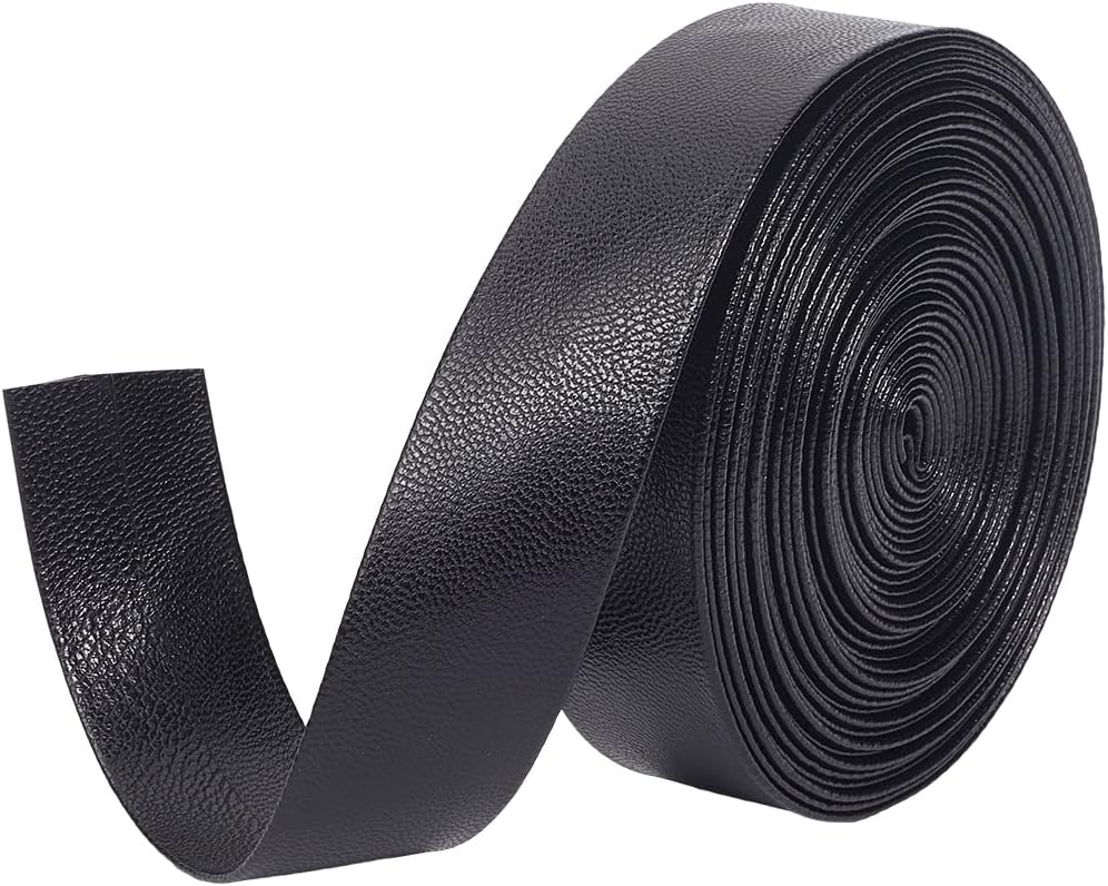 GORGECRAFT Black Faux Leather Straps 5m x 25mm Leather Trimming Tape Foldover Leather Strips 1mm Thick Lambskin Texture PU Leatherette Flat Leather Cord String for DIY Sewing Crafts Jewelry Making