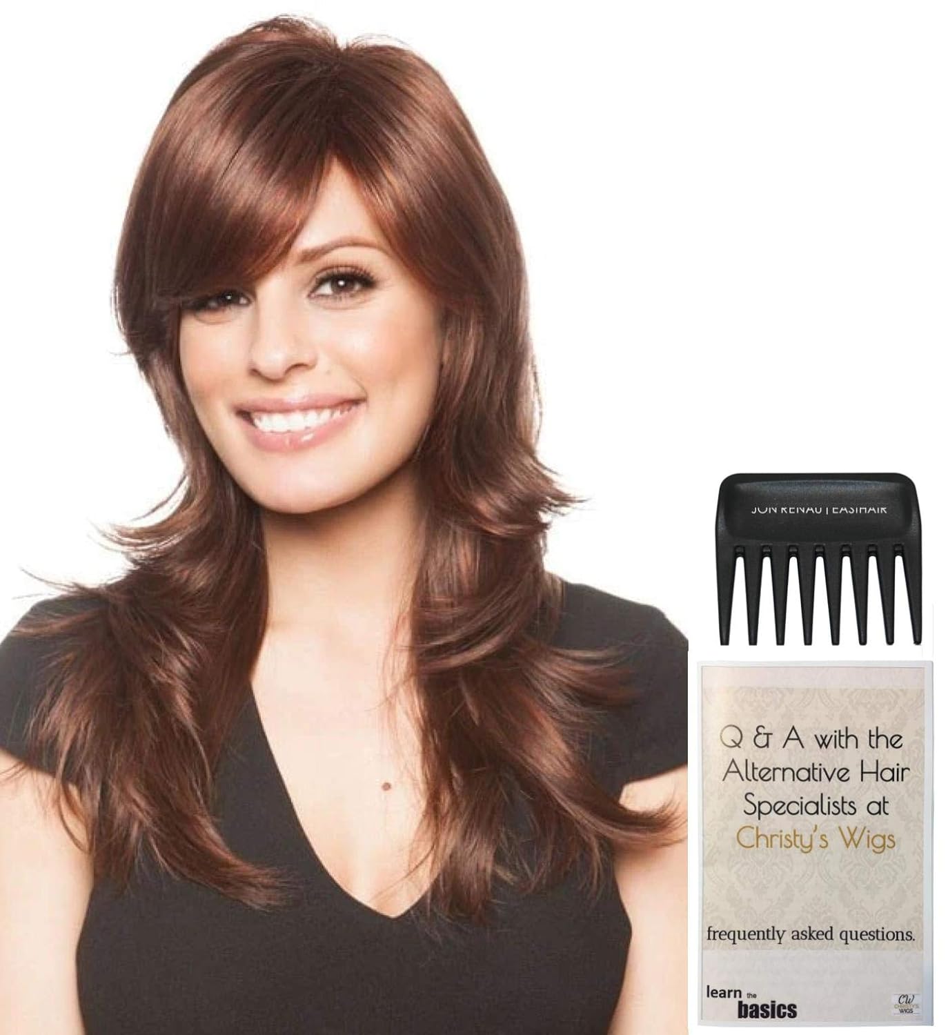 Bundle - 3 items: Felicity Wig by Rene Paris, Christy's Wigs Q & A Booklet & Wide Tooth Comb - Color: CREAMY TOFFEE