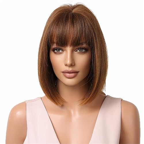 Vista 12 de Aimole Peluca corta recta Bob con lindo flequillo plano pelo sintético (24M8+613)