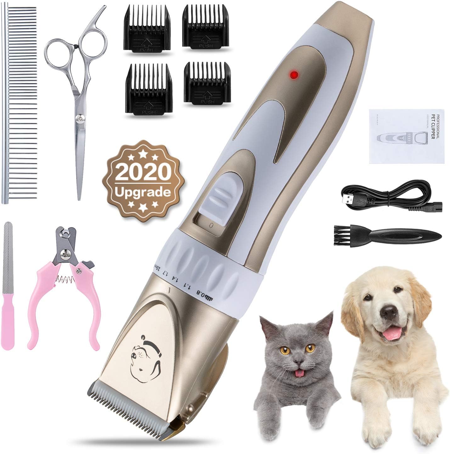 Deeto Dog Clippers kit, Upgraded Dog Grooming kit,Clippers Low Noise Dog Hair Trimmer with Comb Guides Rechargeable Cordless Pet…