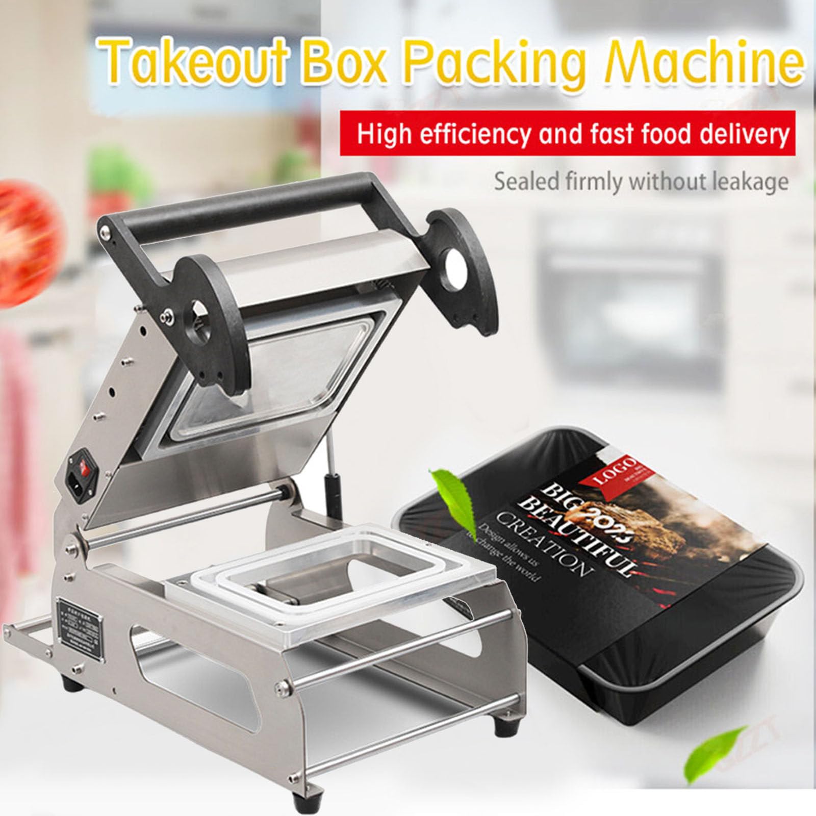 Máquina de sellado térmico comercial para embalaje de carne y alimentos, sellador a presión manual para cajas para llevar, ideal para verduras, frutas, pescado y alimentos cocinados