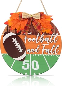 KAIRNE 3D Football Hanging Wood Sign,Fall Wooden Decor for Home,Maple Wood Wall Art,Game Day Wooden Sign,Autumn Door Hanger,Thanksgiving Gift for Football Club Fans Games Season Party Decorations
