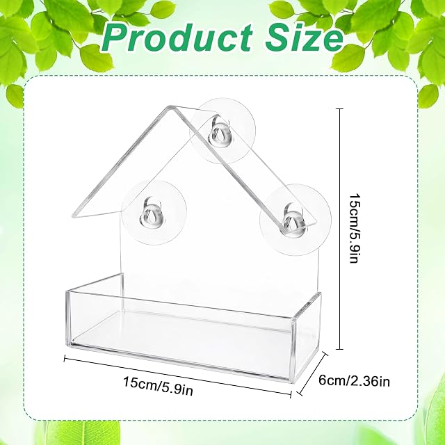 Foto 2 de 7 de Comedero para Pájaros, Acrílico Comedero Pajaros Transparente, Comedero para Pájaros Exterior con 3 Ventosas…
