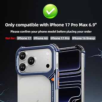 OATSBASF 9 Case for iPhone 17 Pro Max Bumper Case Metal Blue