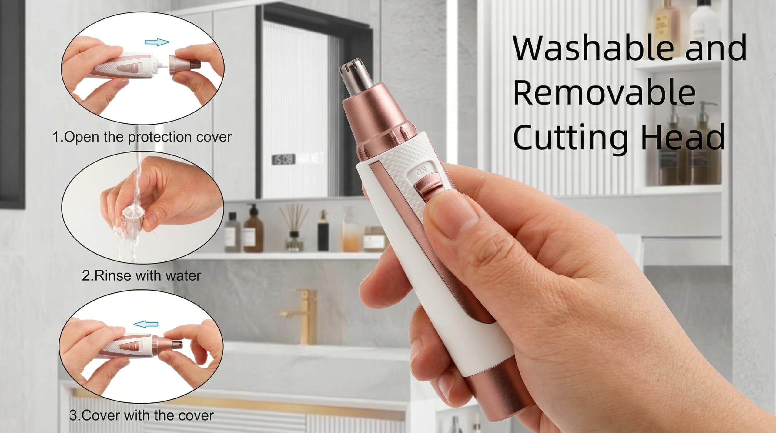 Ear and Nose Hair Trimmer Clippers: 2026 Professional Painless Eyebrow & Facial Hair Trimmers Remover for Women, Battery-Operated Nasal Clipper, Dual Edge Waterproof Blades for Easy Clean, Pink — Amazon image 7