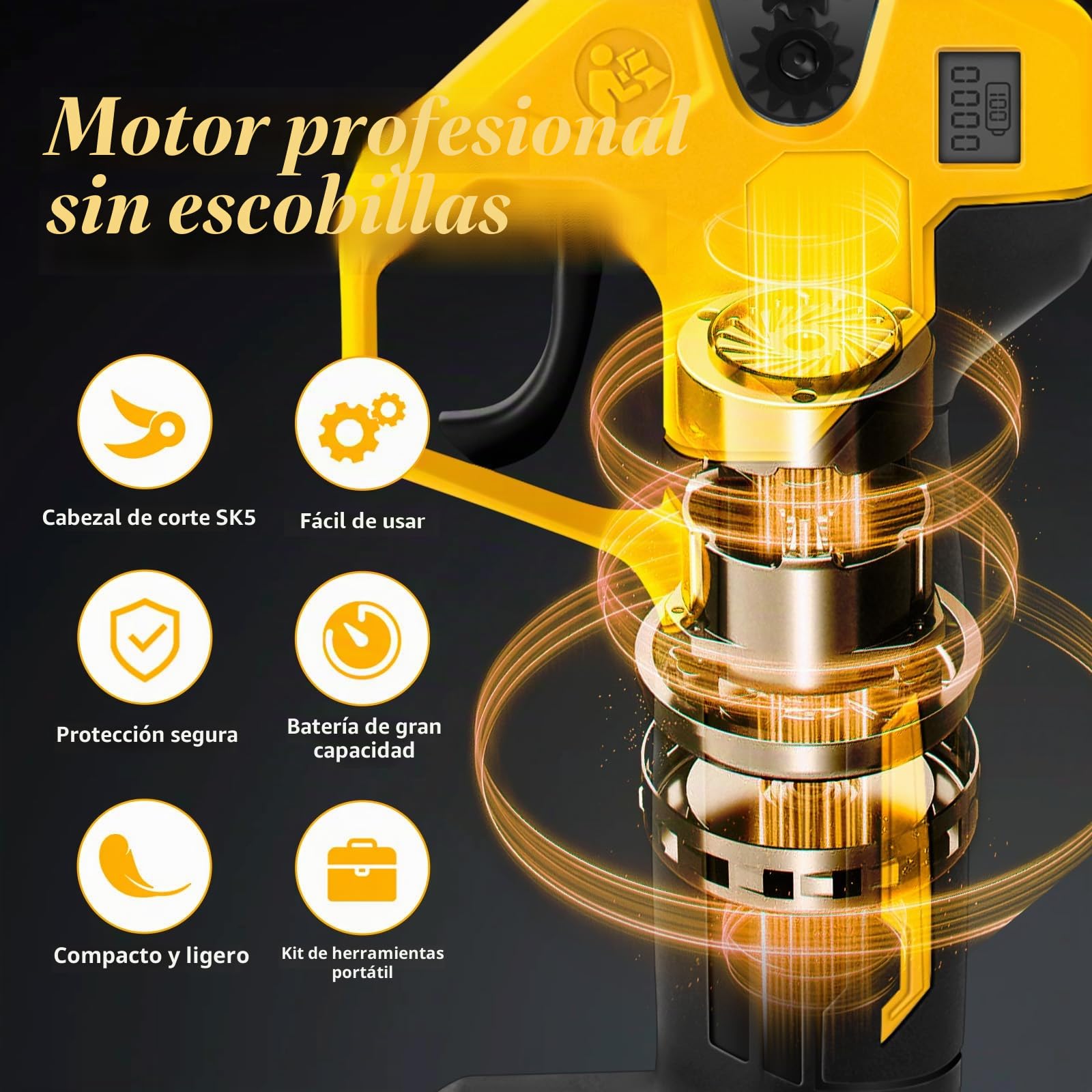 Tijeras de Podar a Batería para Dewalt 20V (sin Batería) | Podadora Eléctrica sin Escobillas, 2 Velocidades, Pantalla Digital, Corte 30 mm, Piedra de Afilar y Cuchillas