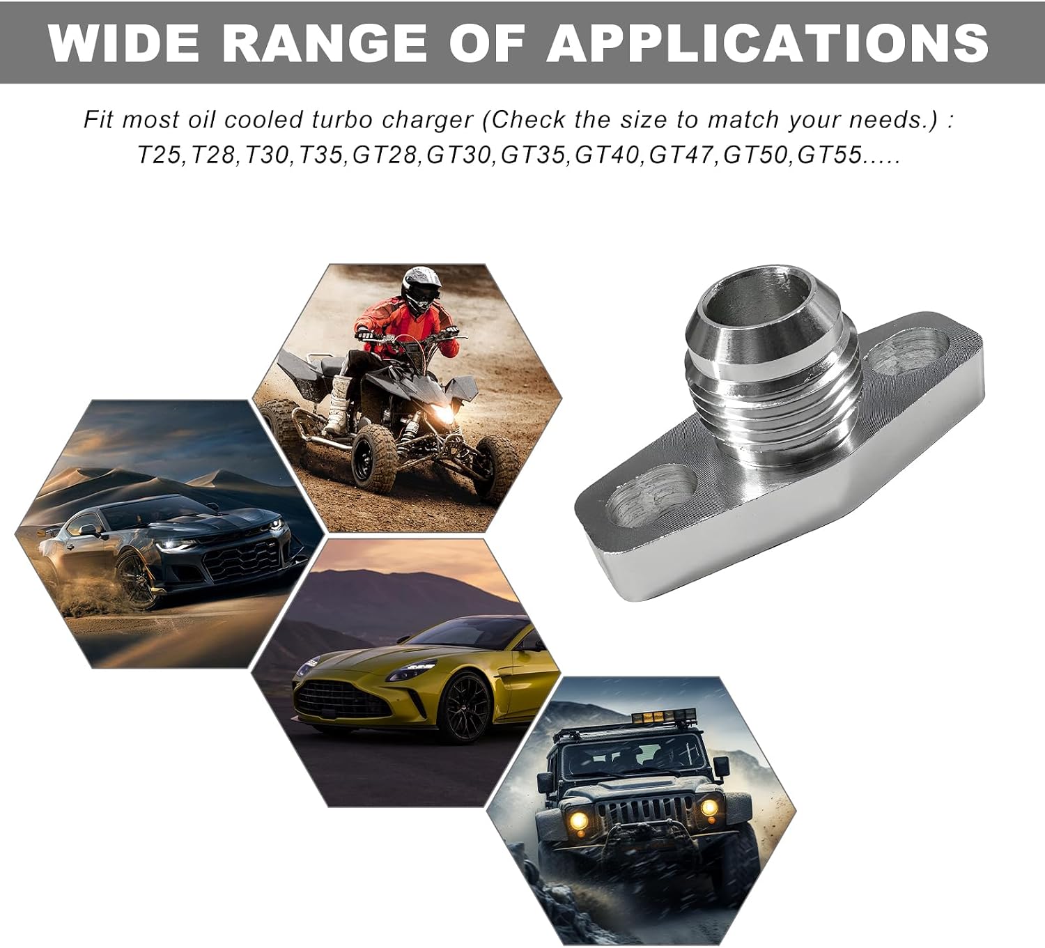 AN10 Turbo Oil Return Drain Flange Adapter, Aluminum Turbo 10AN Male Flange w/Gasket & Bolts, Leak Proof Turbo Oil Feed Line Adapter for T3 T4 GT28 GT30 GT35 T25 Turbocharger