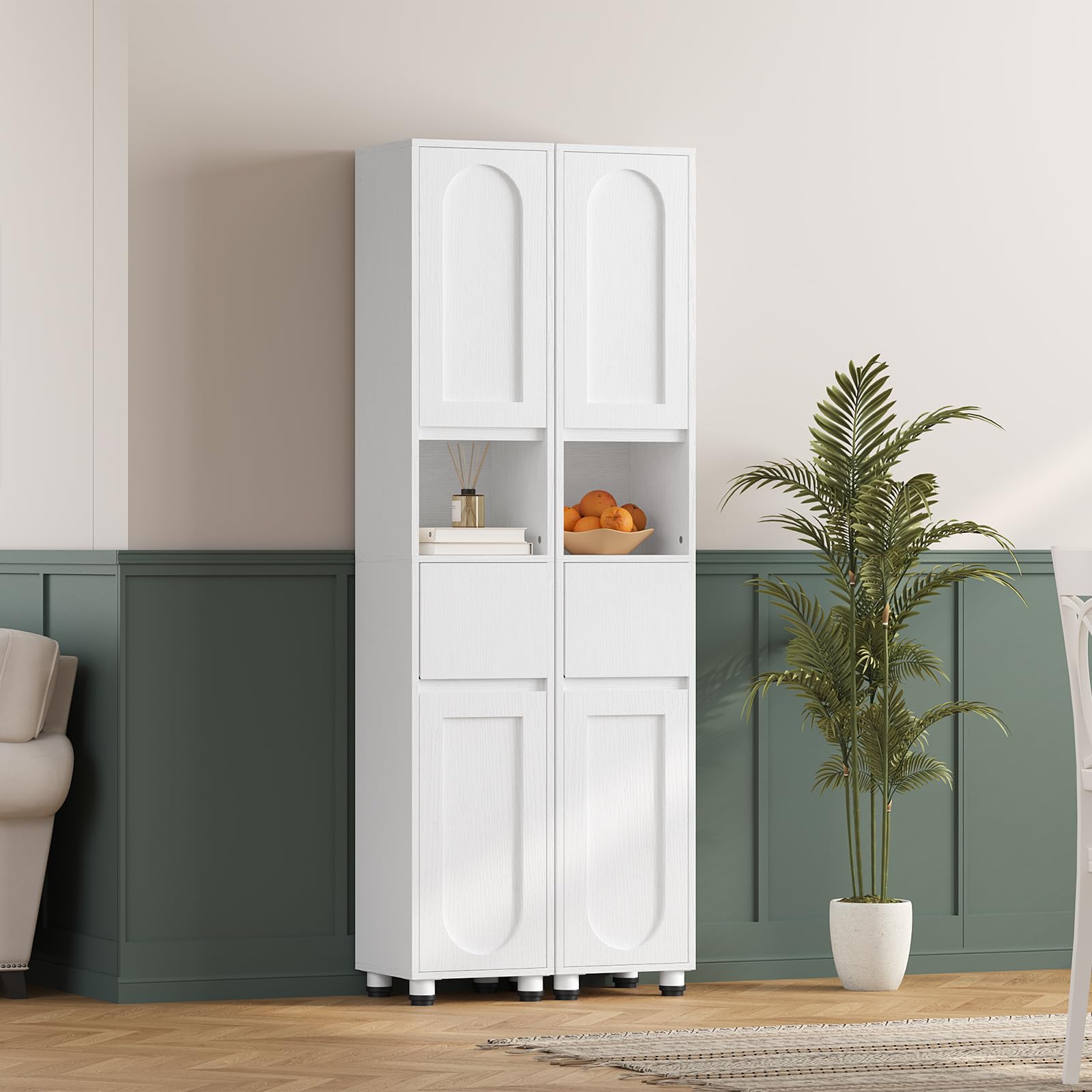 HOOBRO Armario de Baño de 30 x 30 x 170 cm, Puertas y Estantes Interiores Ajustables, 1 Compartimento Abierto y 1 Cajón, para Espacios Reducidos, Baño, Pasillo y Cocina, Acabado en Blanco EWW22BC01