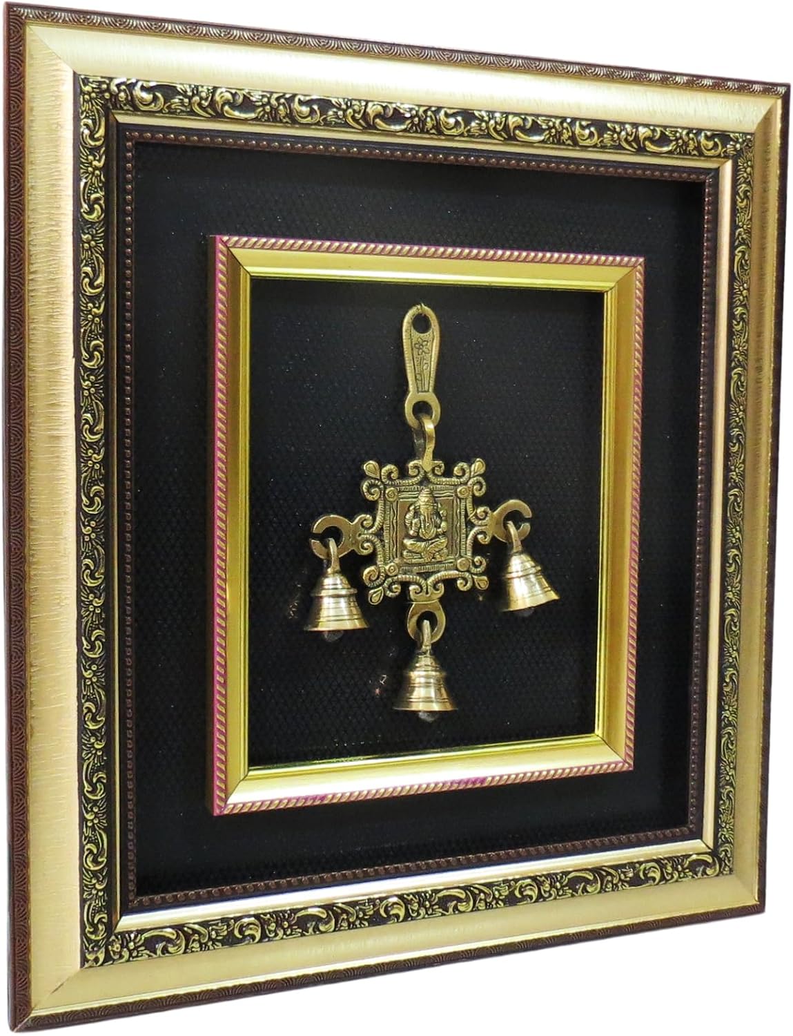 Brass Ganesha Design Hanging Bells Photo Frame | Wall Hanging Decorative Showpiece | Spiritual Home Decor Fibre Frame
