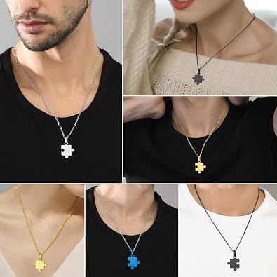 ChainsHouse Puzzle Friendship Necklace Stainless Steel BFF Necklace, 2/3/4/5/6/7/8pcs Personalized Matching Heart Pendant Friendship Necklaces for Women Men, Send Gift Box