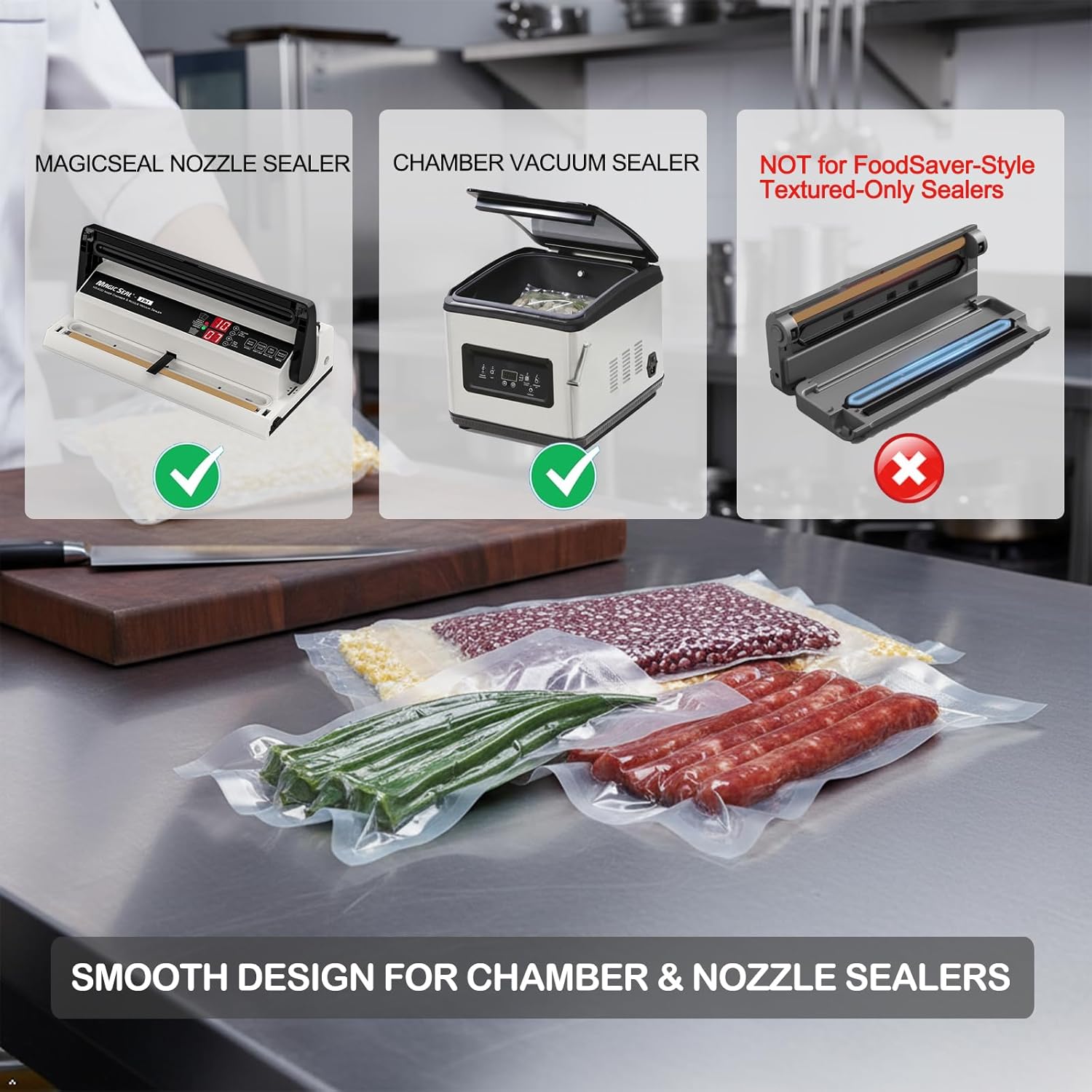 MAGIC SEAL 11'' x 50' Chamber Vacuum Sealer Rolls - 2 Pack Chamber Machine Food Storage Bags for Meal Prep & Sous Vide, Commercial Grade BPA Free, Non-Textured