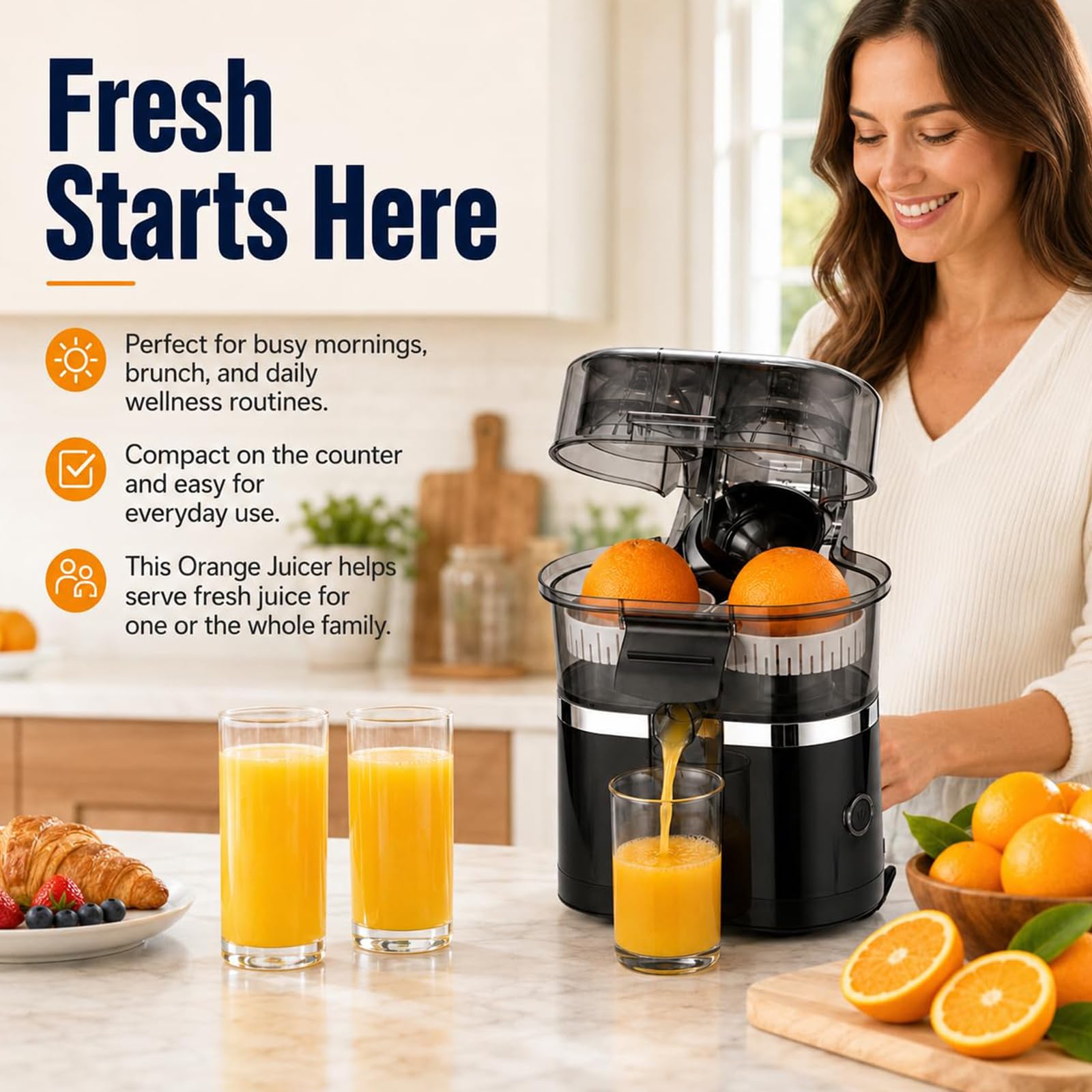 Exprimidor Eléctrico de Cítricos de Doble Cabezal, Exprimidor de Naranjas y Limones de 400ml con Motor de 18000RPM, Exprimidor Automático de 100W con Cortador de Frutas y Piezas Desmontables white