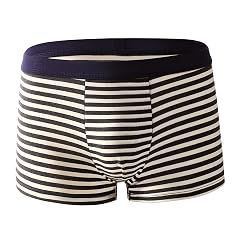 SWJGLITTR Mens Striped Middle Waist Boxer Briefs Breathable Light Underwear Cotton Comfortable Underpants
