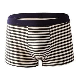 Mens Striped Middle Waist Boxer Briefs Breathable Light Underwear Cotton Comfortable Underpants